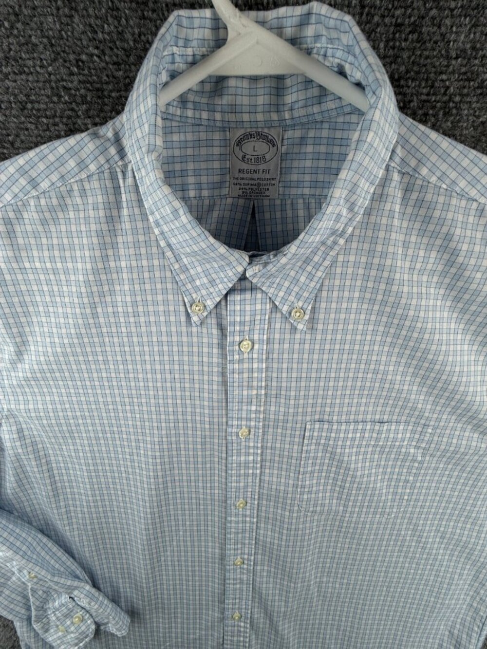 Brooks Brothers Button Up Shirt Blue Check Large Regent Performance Stretch